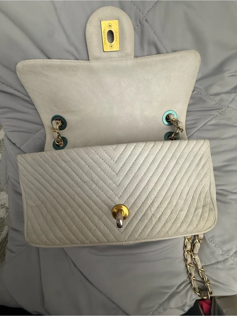 Chanel Quilted Chevron Flap Shoulder Bag in Light Beige
